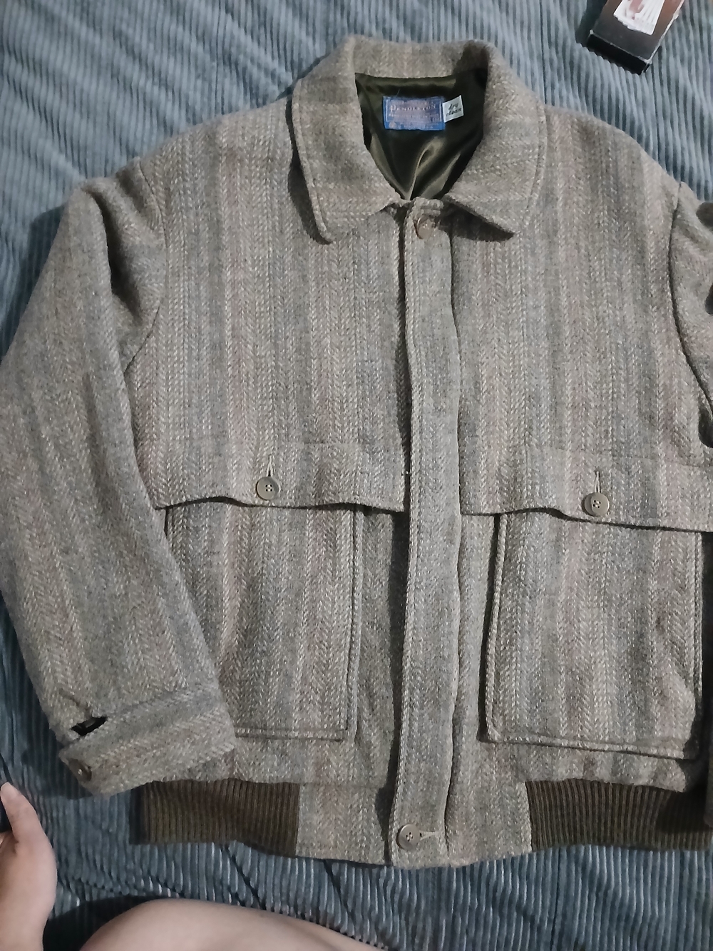 Pendleton Men's Herringbone Bomber Jacket 100% Virgin Wool Made In USA Size M
